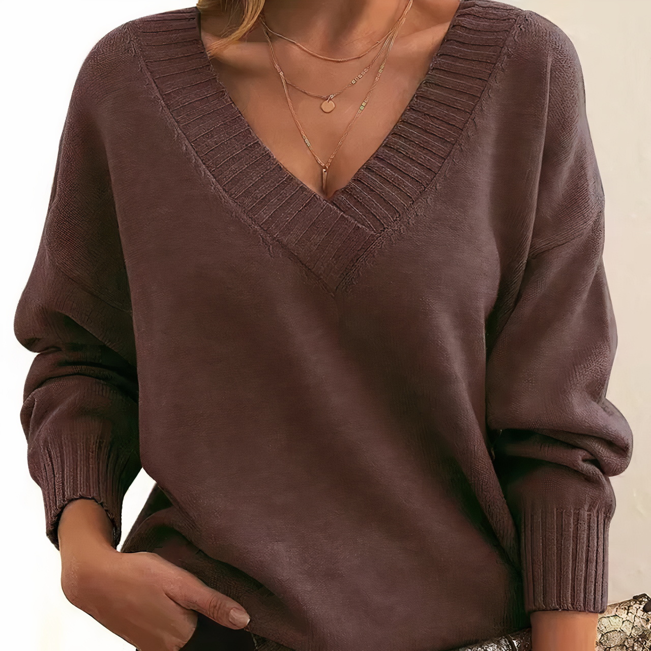 Keylina | Dameskasjmier trui met V-hals – zachte, lichtgewicht gebreide pullover