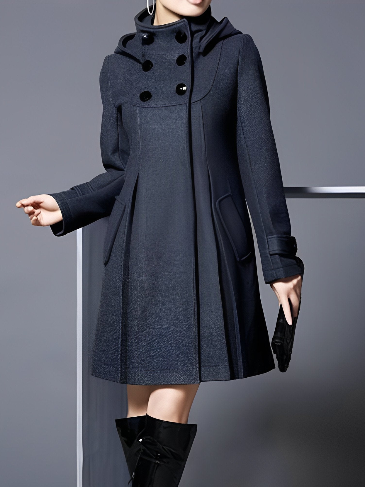 Hania | Luxury jacket with high neck, buttons and side pockets