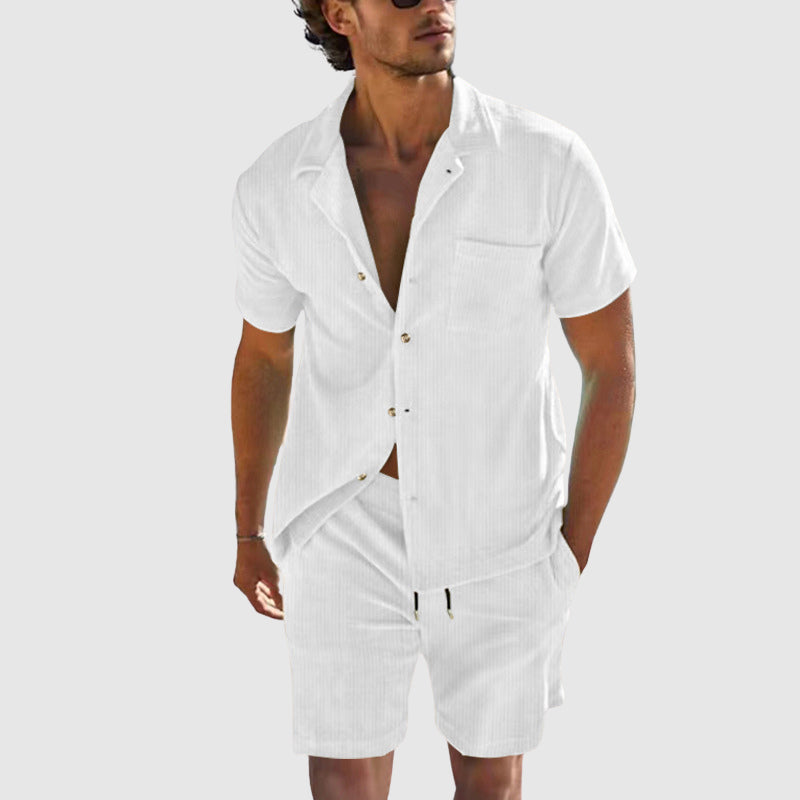 Gavriel | Zomerse resortset voor heren – Ademend overhemd en korte broek van een polyestermix