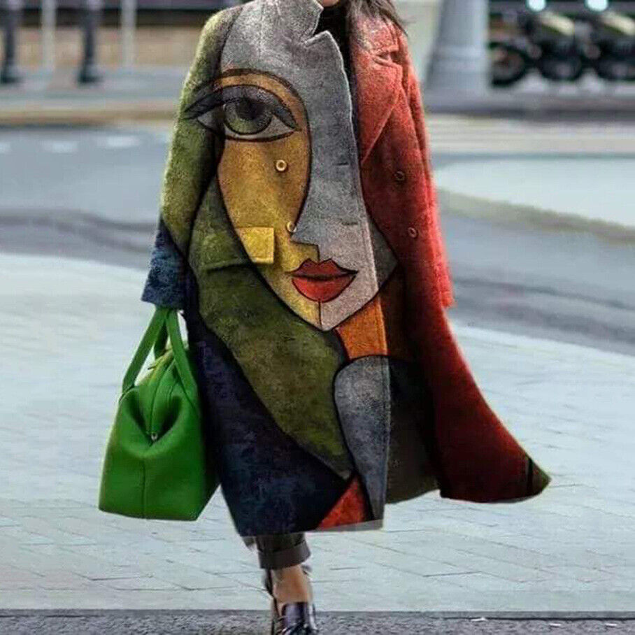 Aerith | Women's Wool Coat - Colorful Printed Long Coat for Winter Style and Warmth
