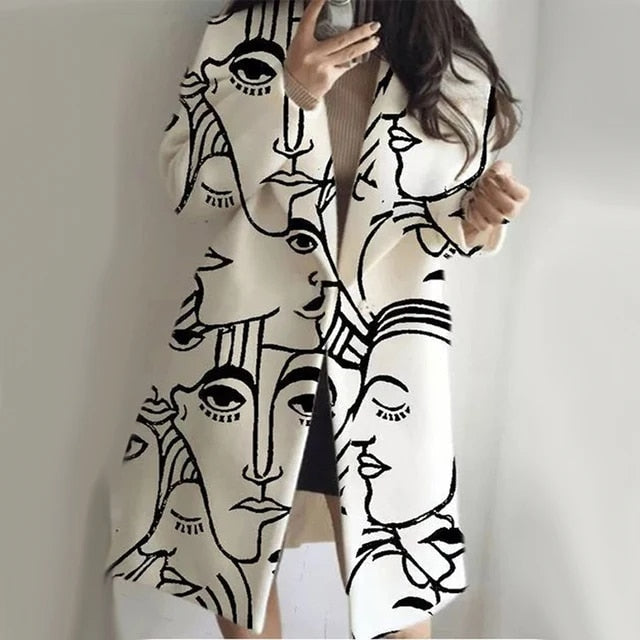 Aerith | Women's Wool Coat - Colorful Printed Long Coat for Winter Style and Warmth