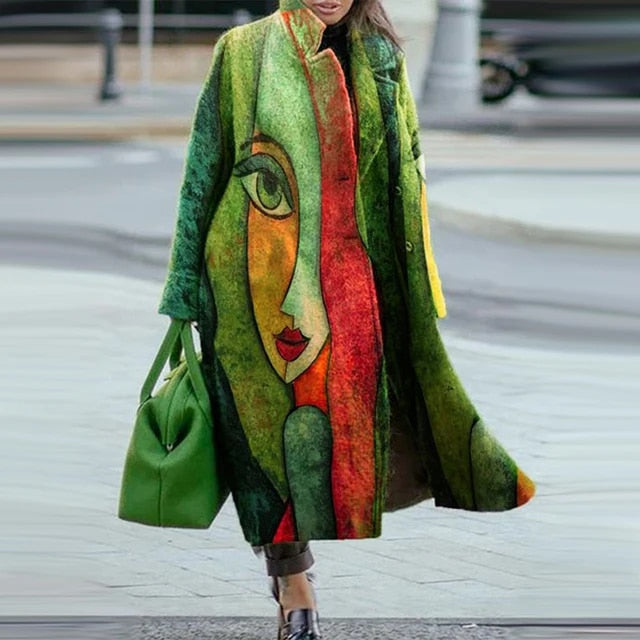 Aerith | Women's Wool Coat - Colorful Printed Long Coat for Winter Style and Warmth