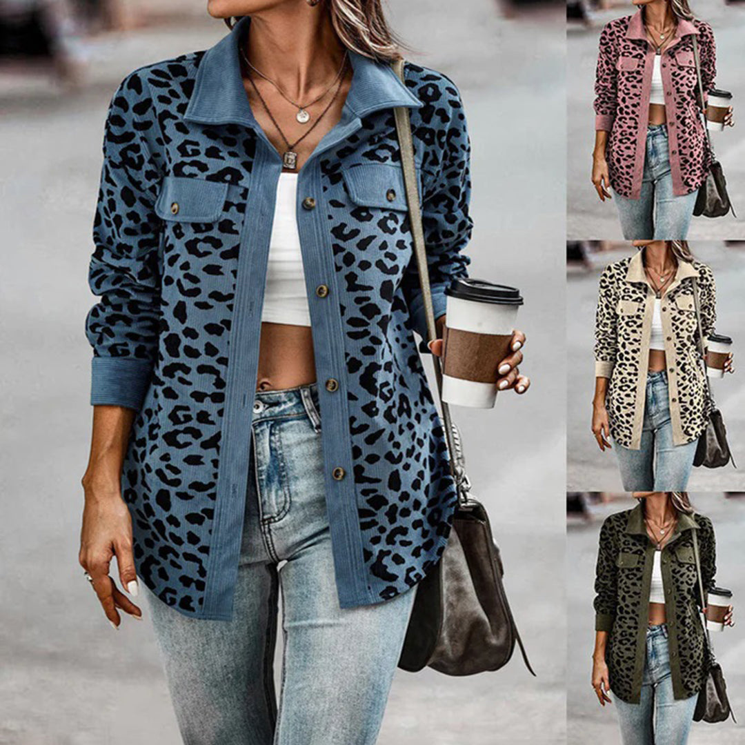 Flavia | Corduroy overhemdjas met luipaardprint voor dames - Stijlvolle en warme bovenkleding