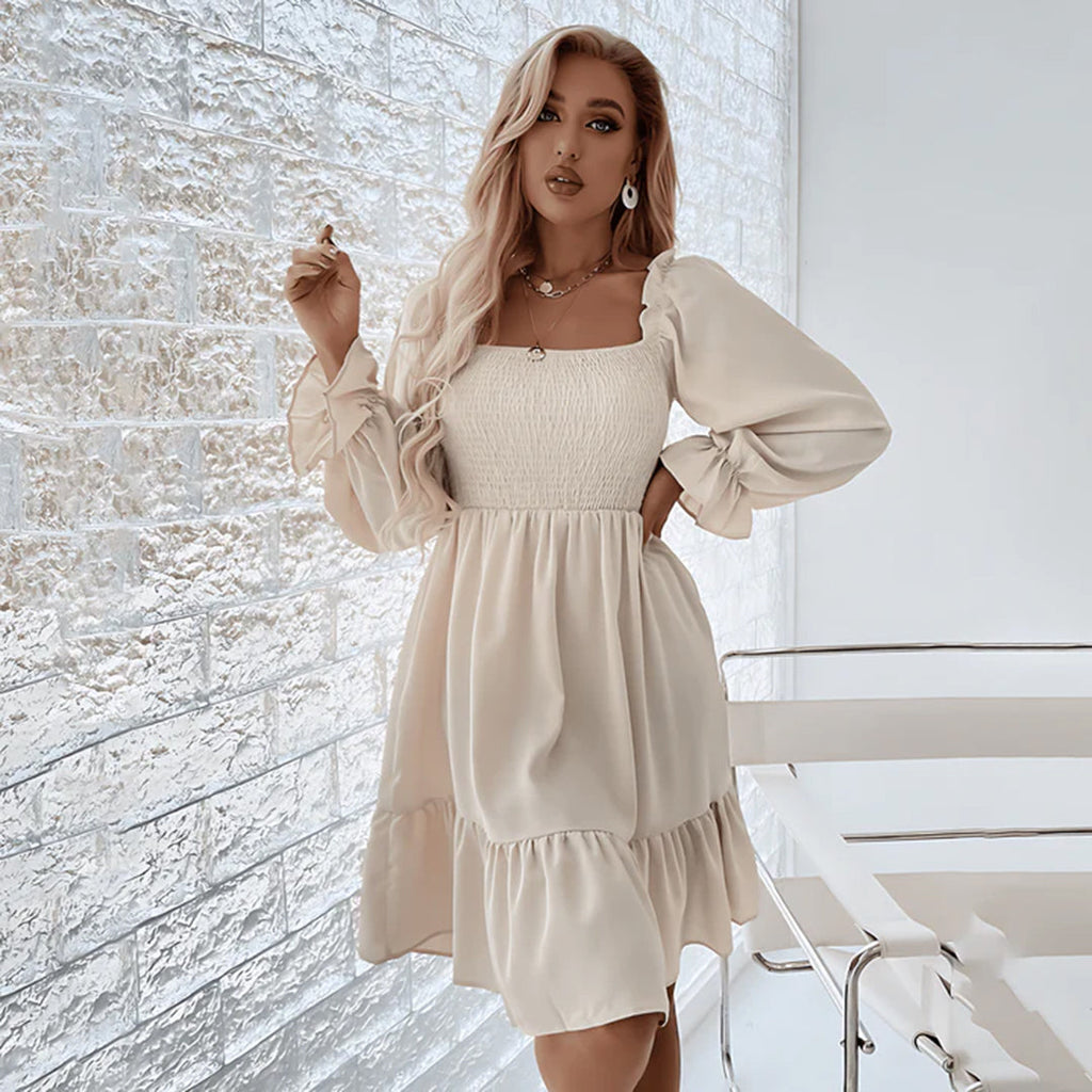 Tarsila | Long Sleeve Square Neck Dress - Elegant Mini Dress