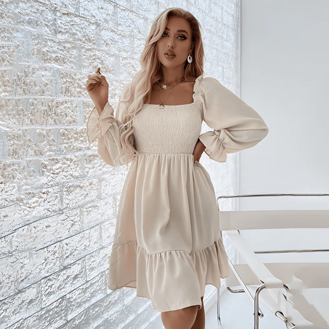 Tarsila | Long Sleeve Square Neck Dress - Elegant Mini Dress