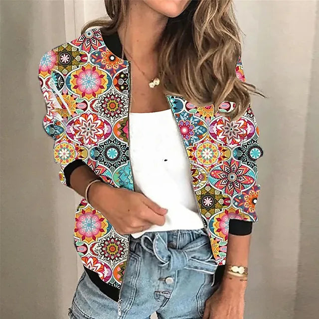 Regala | Damesjas met print en ritssluiting, stijlvolle bomberjas, lichtgewicht casual bovenkleding