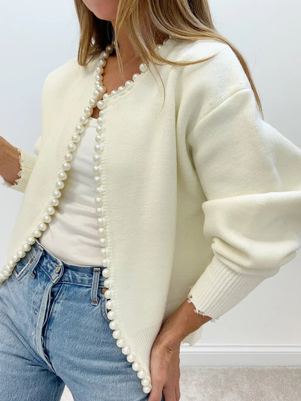 Mireth | Damesvest met parelrand – Chique trui met franjes voor een casual en elegante look
