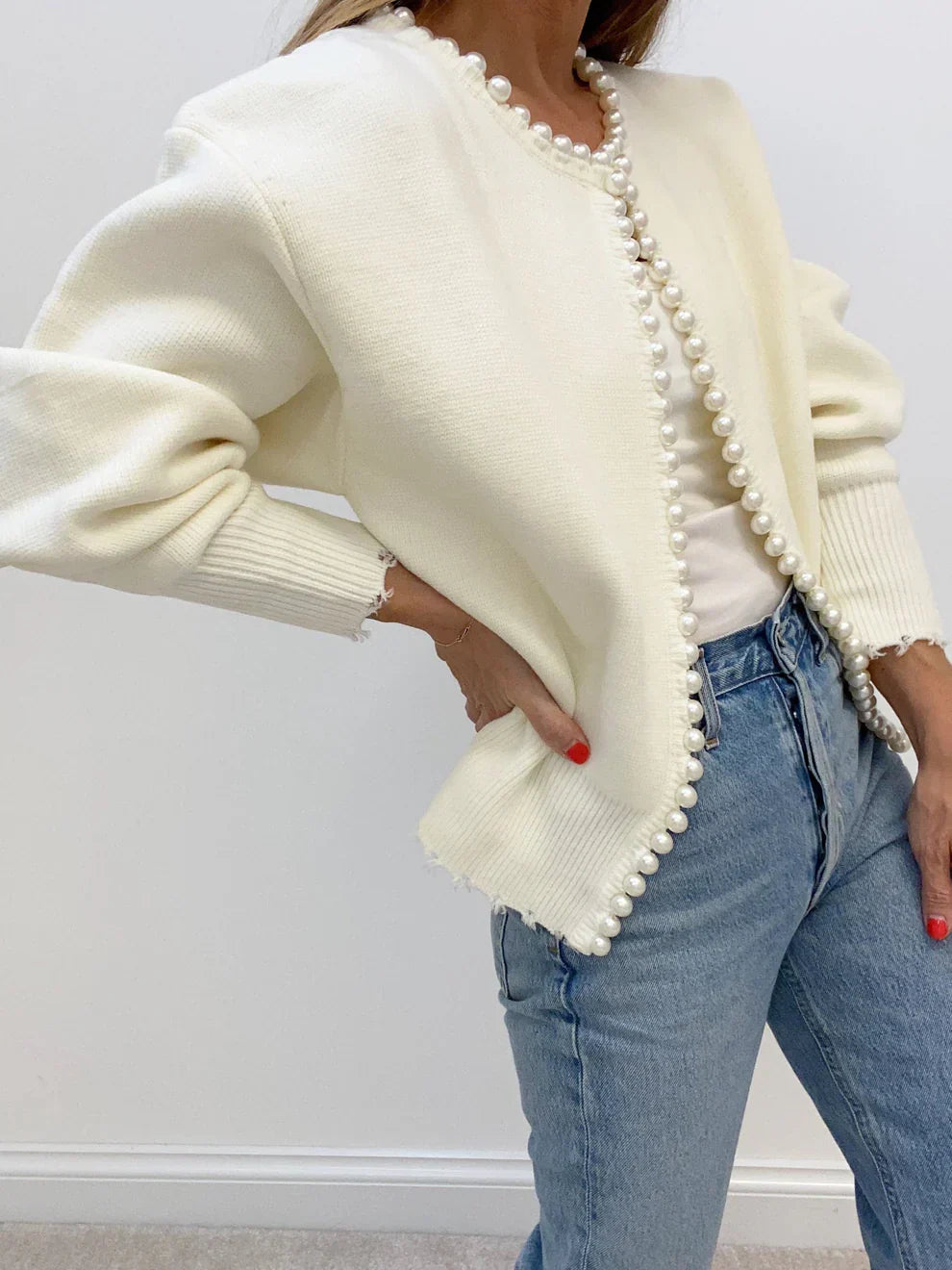 Mireth | Damesvest met parelrand – Chique trui met franjes voor een casual en elegante look