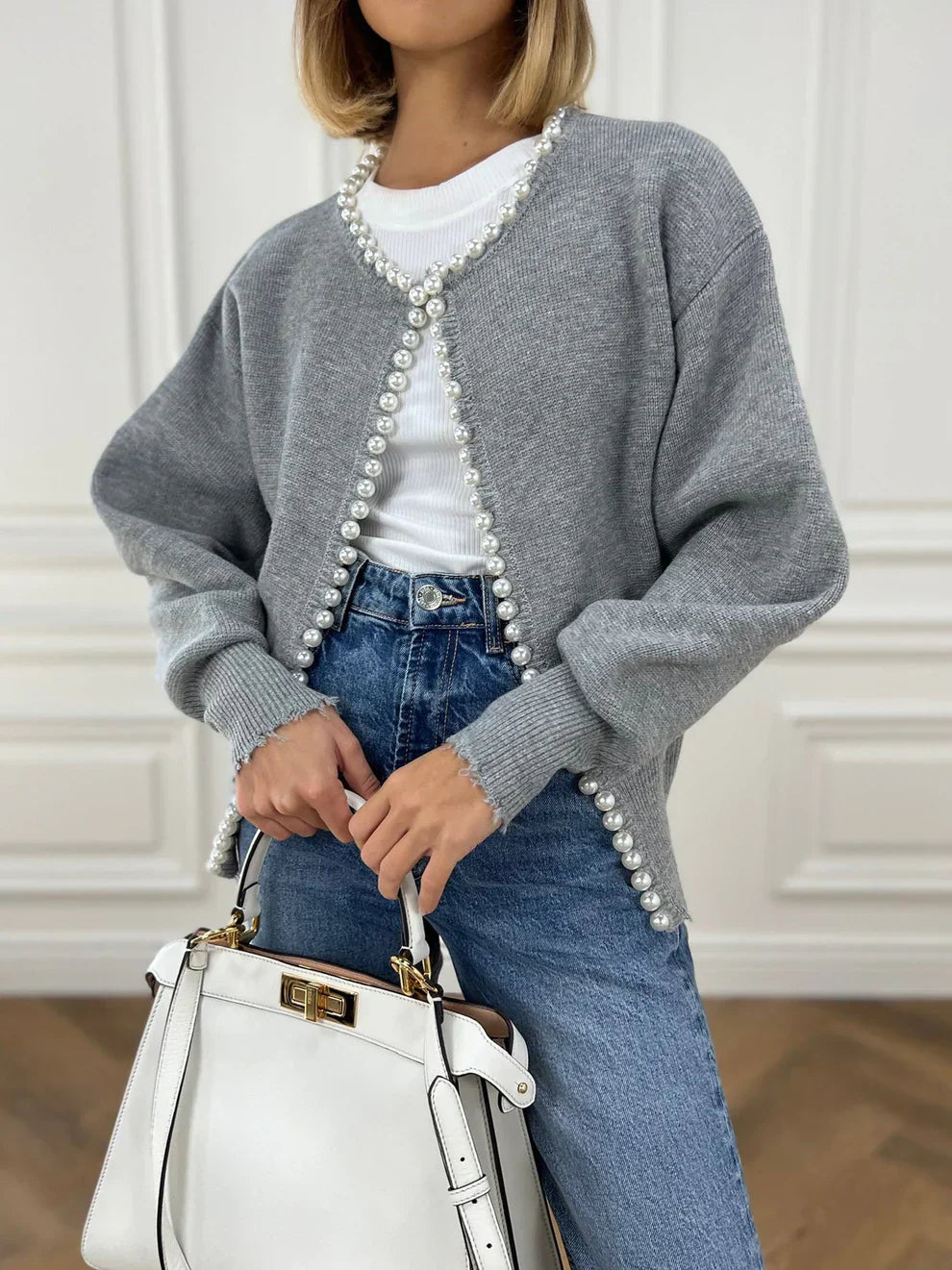 Mireth | Damesvest met parelrand – Chique trui met franjes voor een casual en elegante look