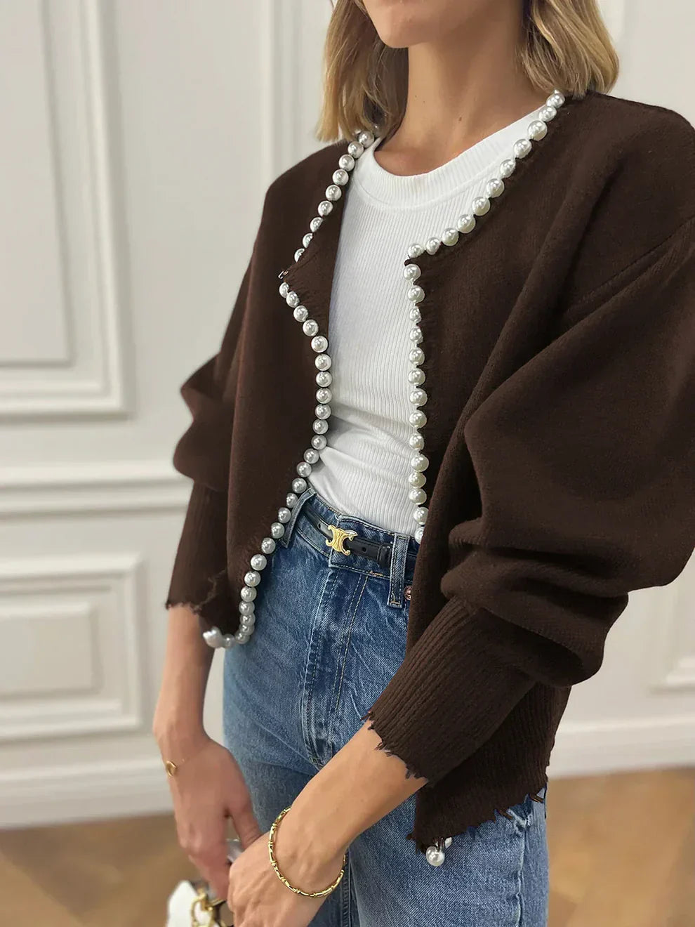 Mireth | Damesvest met parelrand – Chique trui met franjes voor een casual en elegante look