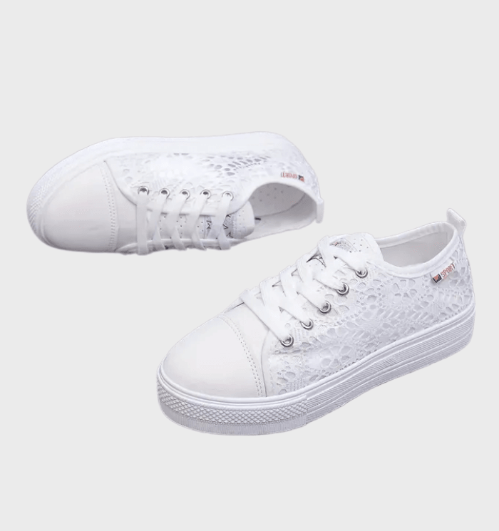Lacette | Witte lichtgewicht damessneakers met kant - Ademend, Elegant, Casual stijl