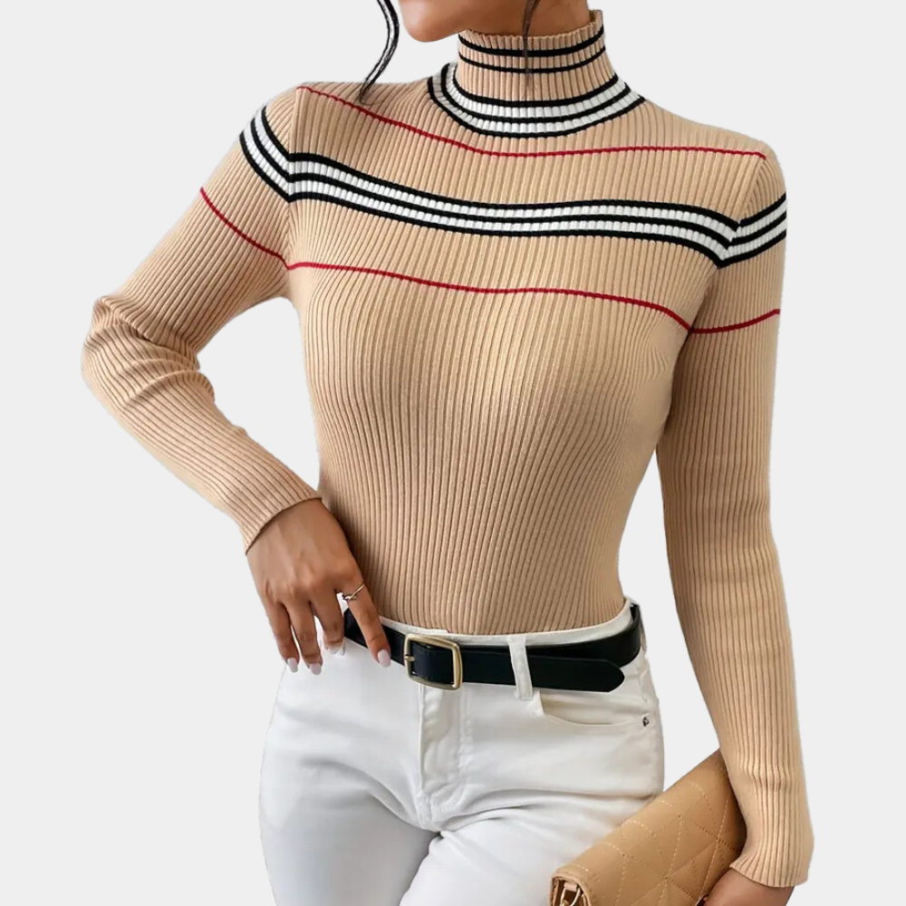 Margaux | Slim Fit Coltrui voor Dames - Gestreept Patroon, Zacht, Stretchy en Stijlvolle Winterkleding