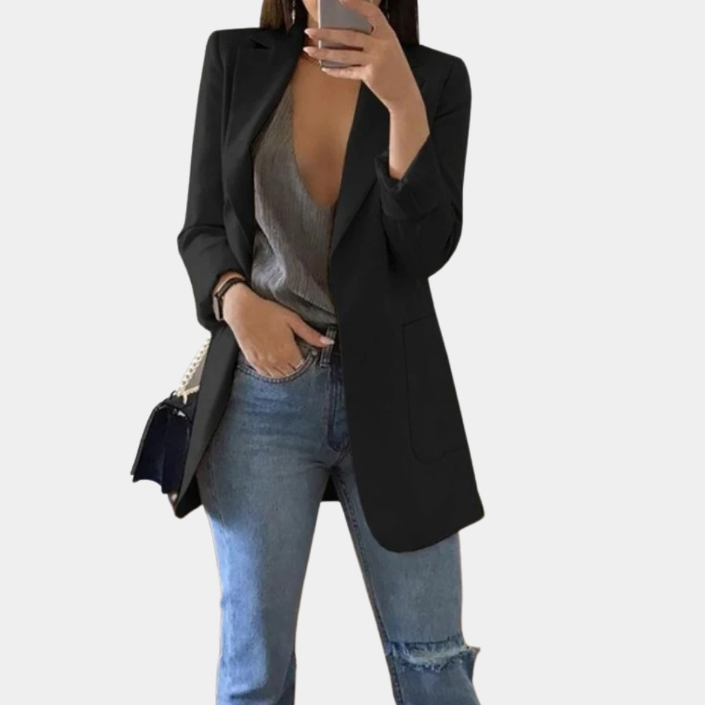 Solivine | Elegante, getailleerde lange blazer voor dames – Chique formeel jasje, zakelijke kantoorjas