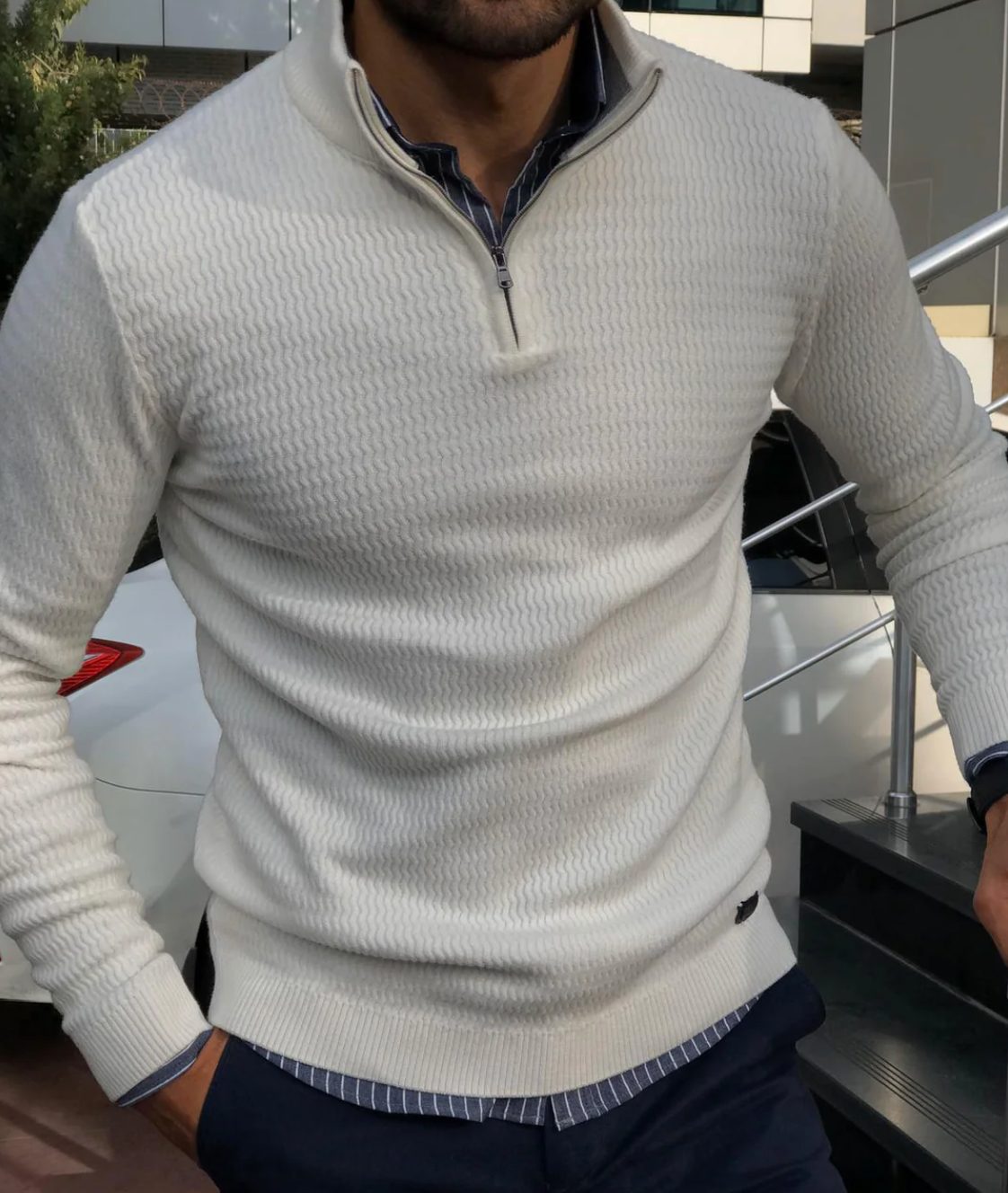 Noah | Elegante pullover met ritssluiting voor heren - Zachte gebreide structuur voor casual en formele gelegenheden