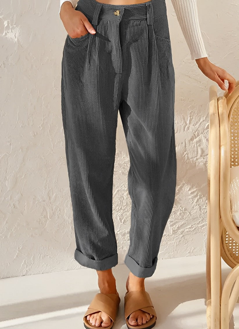 Marguerite | Women's High-Waisted Corduroy Trousers - Vintage & Comfortable Pants