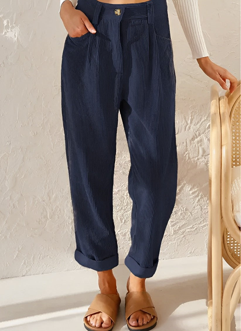 Marguerite | Women's High-Waisted Corduroy Trousers - Vintage & Comfortable Pants
