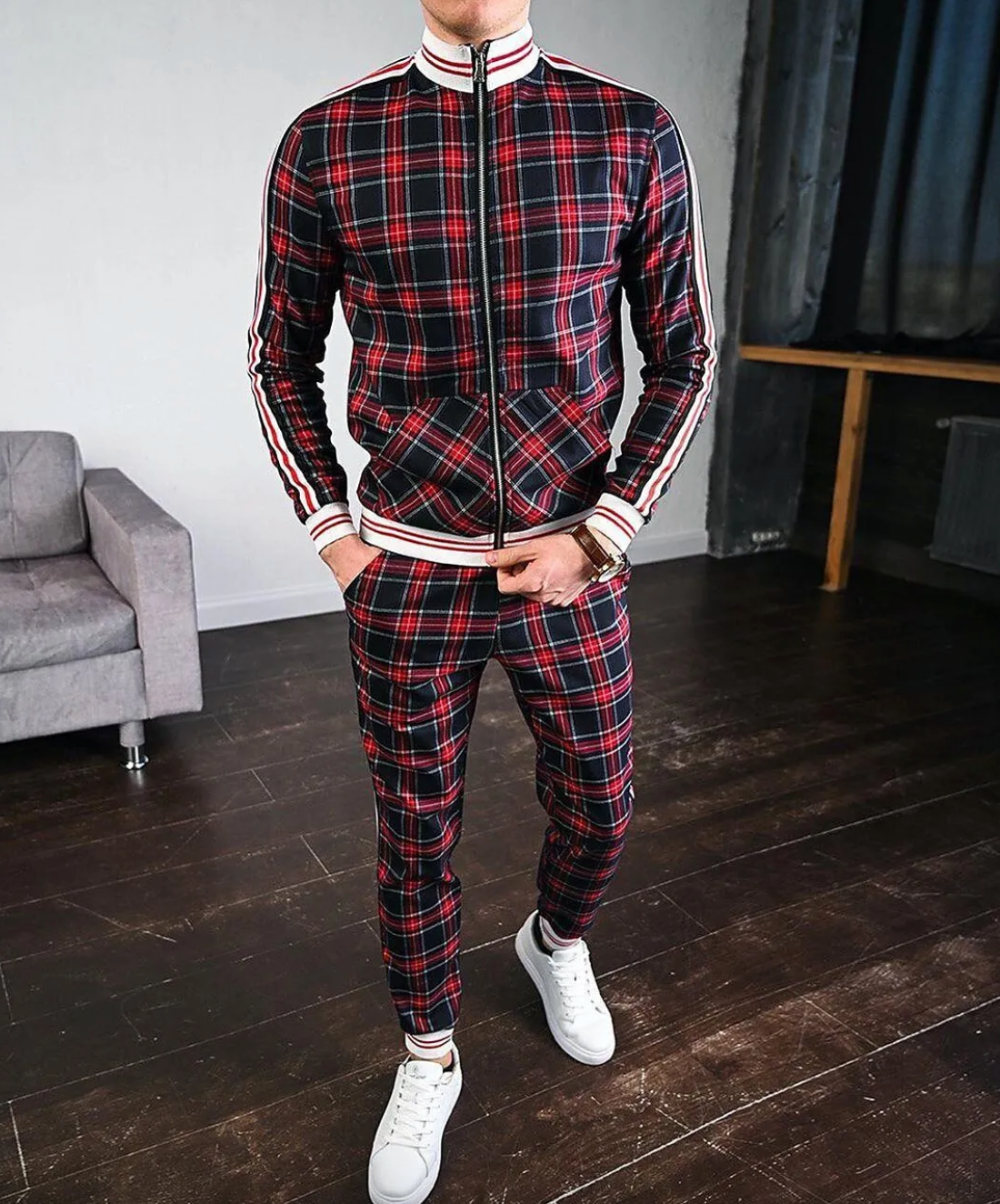 Twan | Ensemble à carreaux moderne pour homme, veste et pantalon, coupe confortable, tenue décontractée et sportive