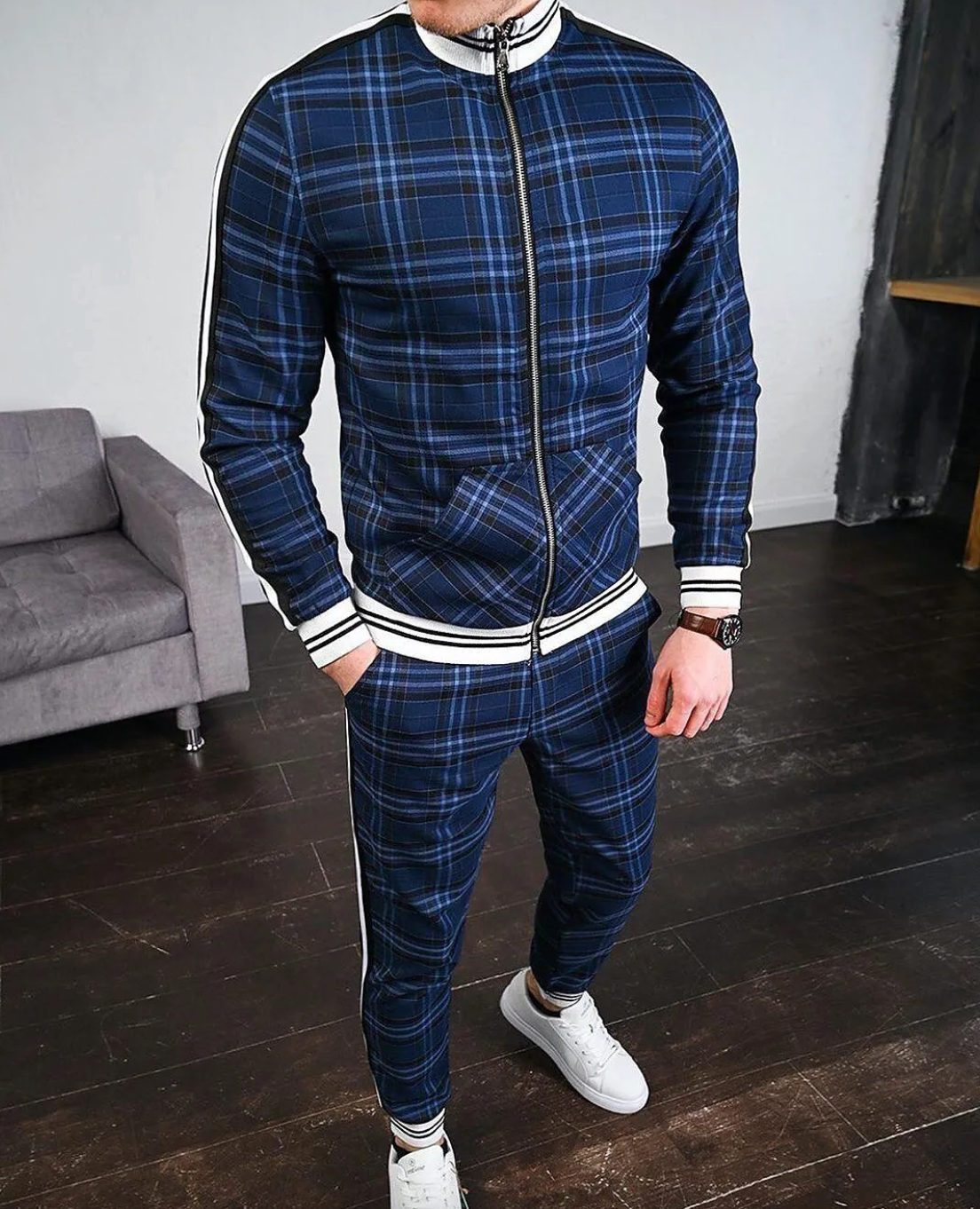 Twan | Ensemble à carreaux moderne pour homme, veste et pantalon, coupe confortable, tenue décontractée et sportive