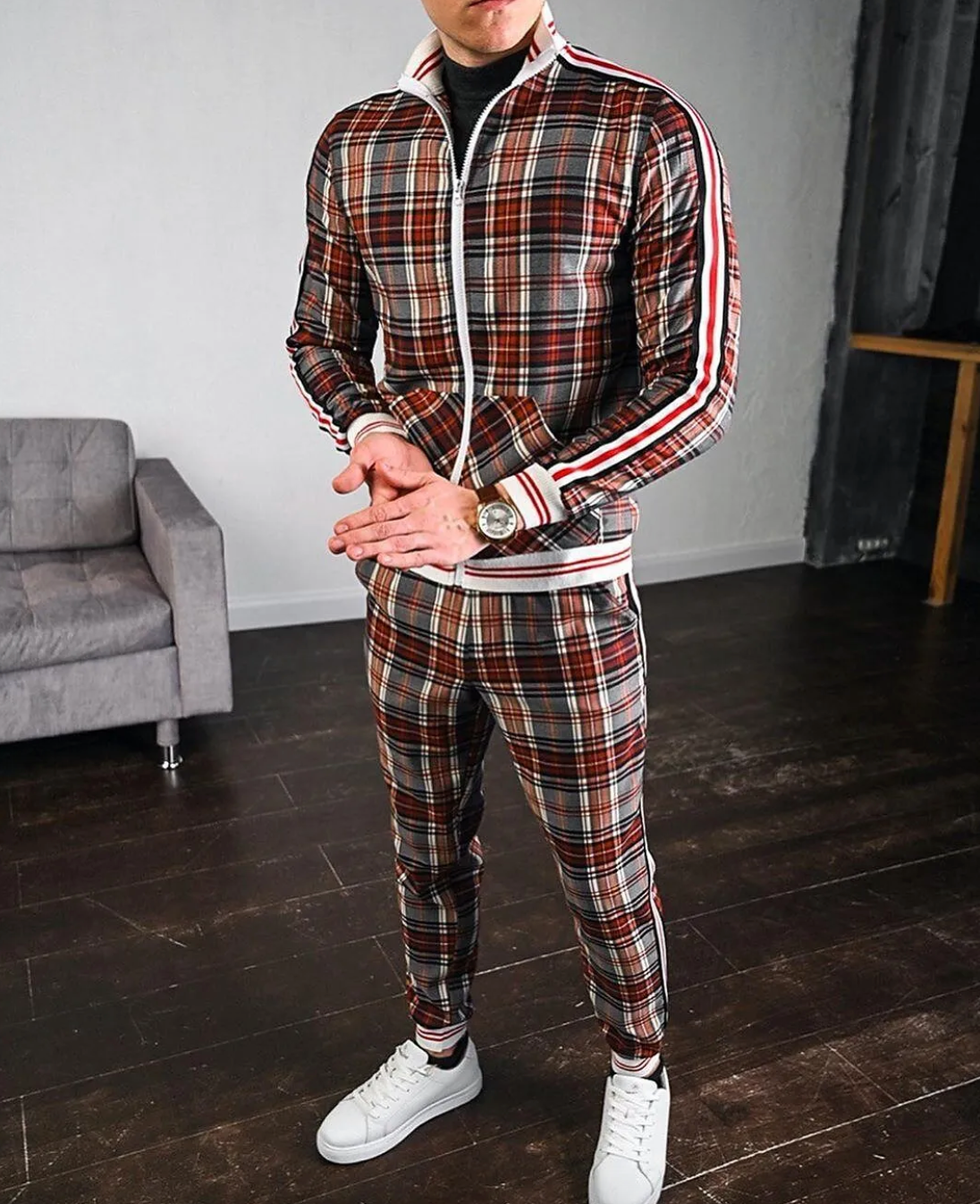Twan | Ensemble à carreaux moderne pour homme, veste et pantalon, coupe confortable, tenue décontractée et sportive