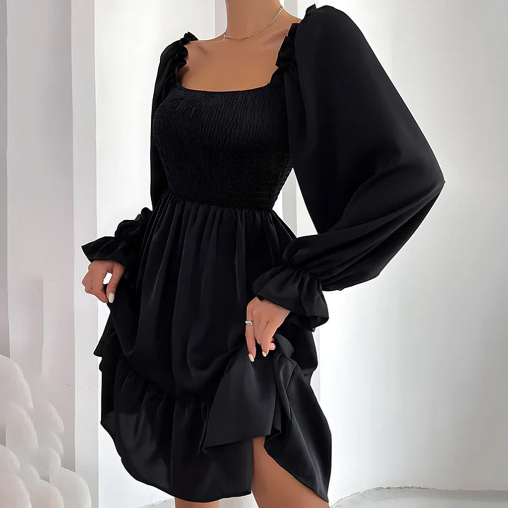 Tarsila | Long Sleeve Square Neck Dress - Elegant Mini Dress