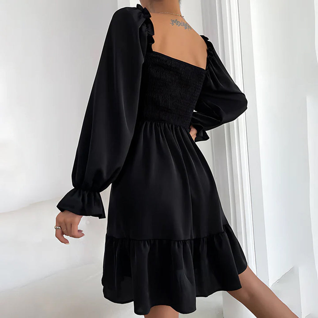 Tarsila | Long Sleeve Square Neck Dress - Elegant Mini Dress