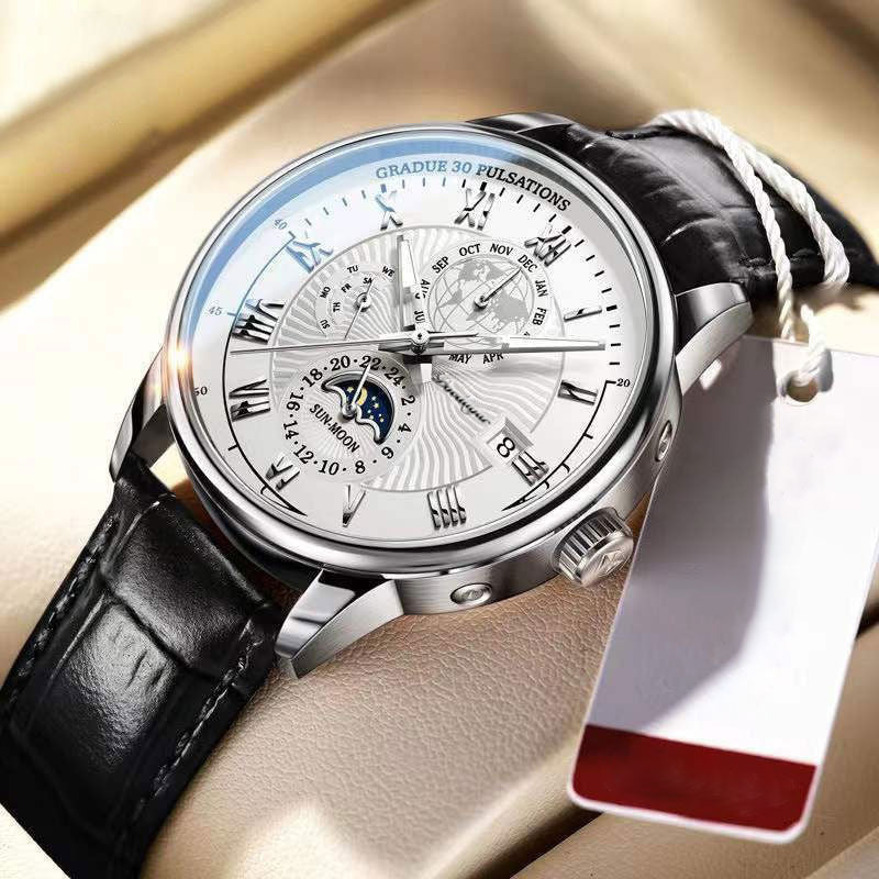 NovaQuartz | Hoogwaardig lichtgevend quartz herenhorloge met leren band