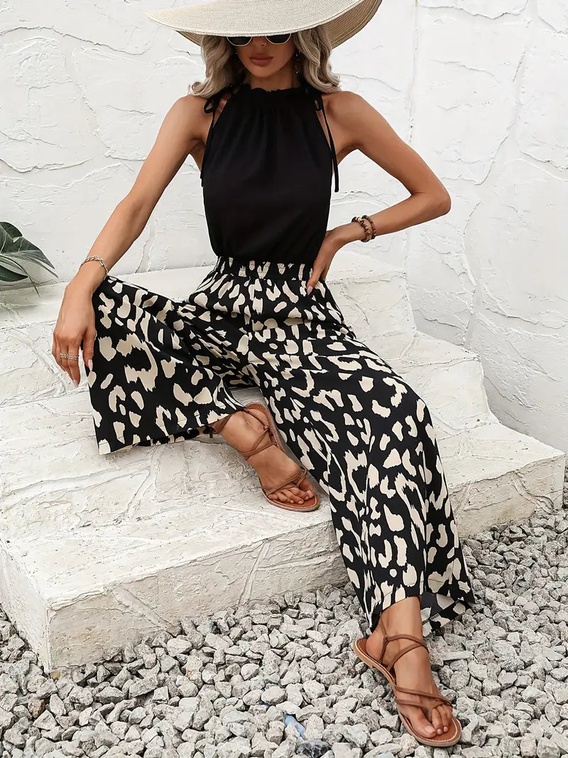 Leopard print wide-leg jumpsuit