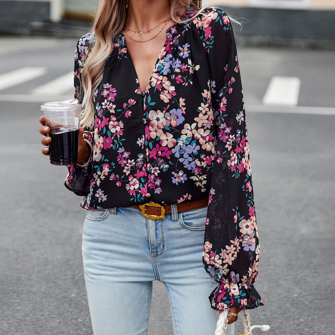 Abby | Blouse met lange mouwen en bloemenprint