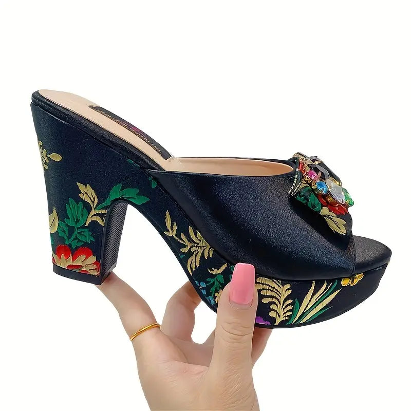 Vintage Print Sandals, Slip-On Platform Soft Sole