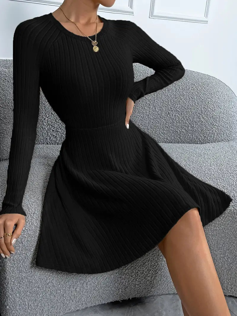 Ribtricot jurk met flare
