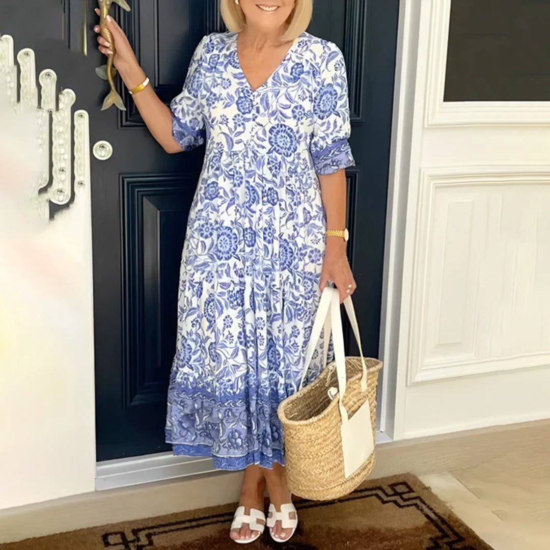 Bianca | Casual Midi-jurk met bloemenprint voor dames - Comfortabele, elegante zomerjurk