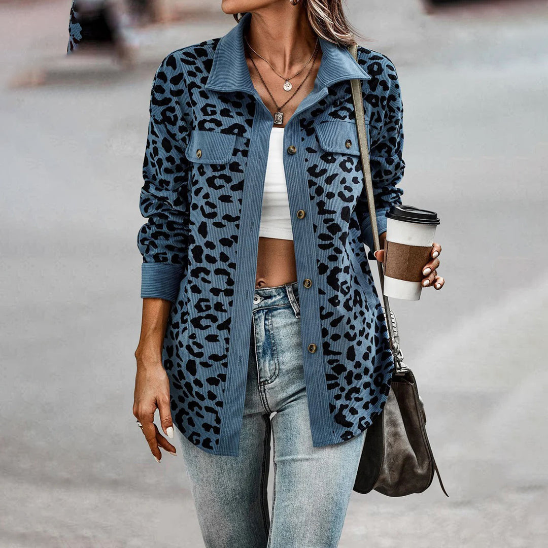 Flavia | Corduroy overhemdjas met luipaardprint voor dames - Stijlvolle en warme bovenkleding
