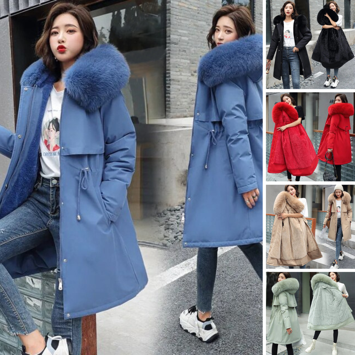 Lilwen | Women's Long Wool Coat with Hood & Fur Collar - Elegant Winter Coat for Cold Weather