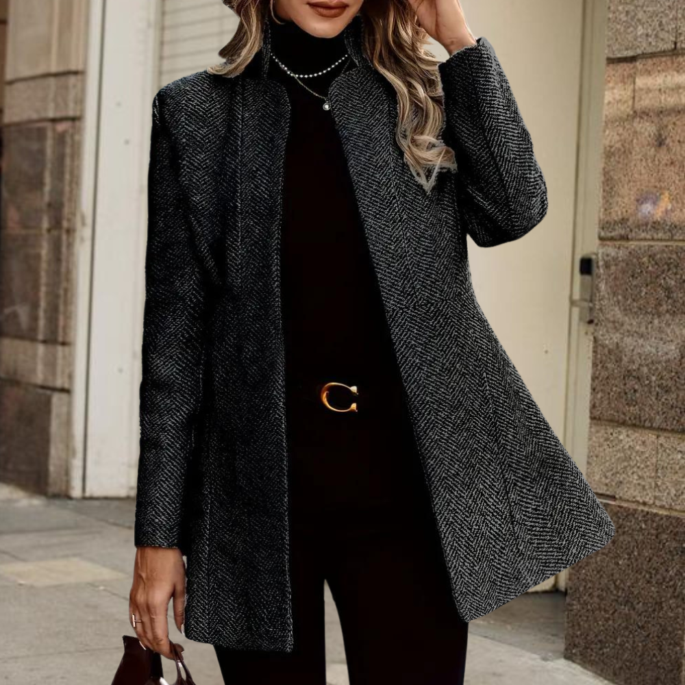 Rania | Elegant Textured Blazer with Open Front and Stand-Up Collar - Stylish Jacket for Office and Leisure