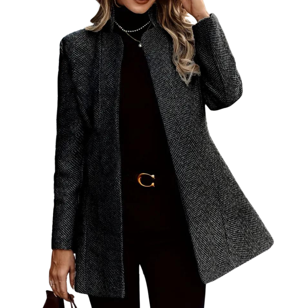 Branka | Elegante blazer met visgraatmotief en staande kraag - stijlvolle jas op maat voor werk en vrije tijd