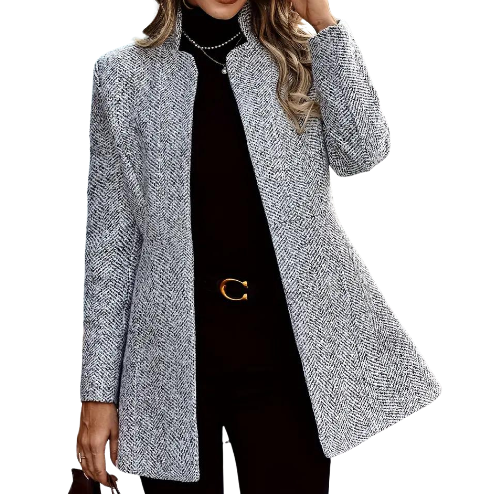 Branka | Elegante blazer met visgraatmotief en staande kraag - stijlvolle jas op maat voor werk en vrije tijd