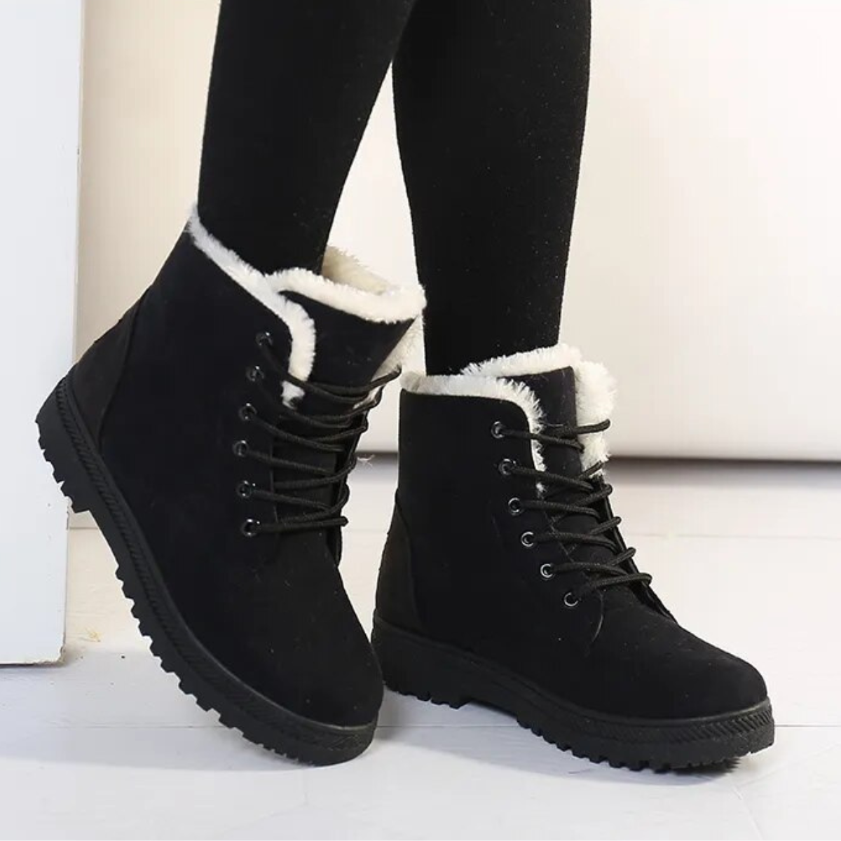 SnowTread | Antislip enkelsneeuwlaarzen met veters en pluche voering voor dames - Waterdichte winterschoenen