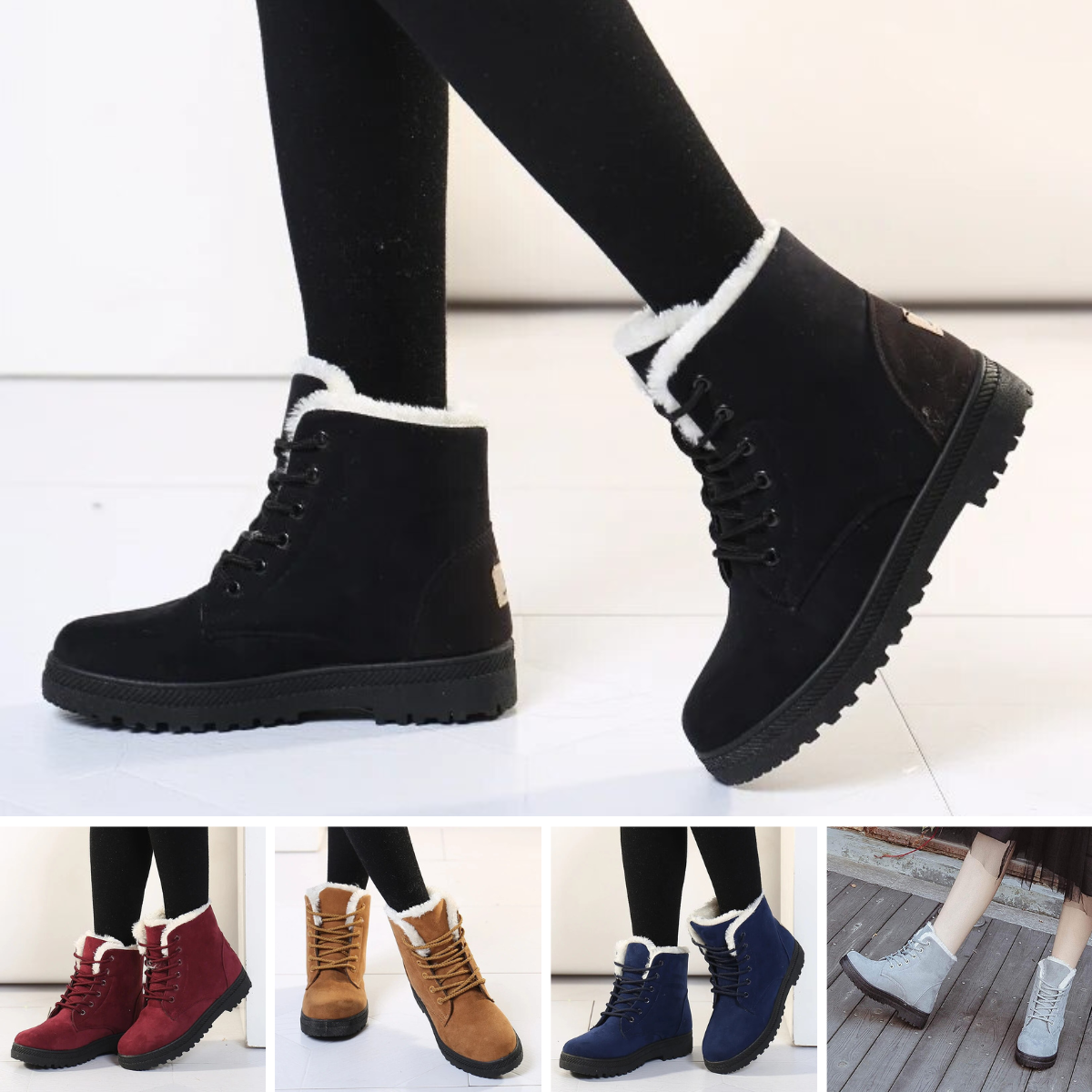 SnowTread | Antislip enkelsneeuwlaarzen met veters en pluche voering voor dames - Waterdichte winterschoenen