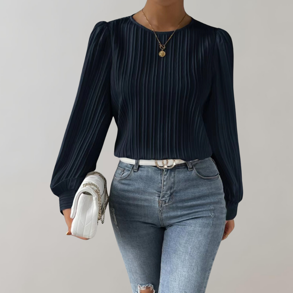 Wendolyn | Elegante damesblouse met ronde hals en lange mouwen - Casual & kantoorkleding top