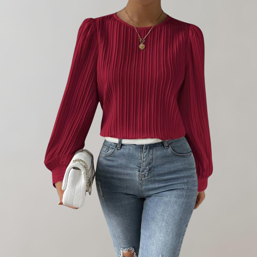 Wendolyn | Elegant Women's Blouse with Round Neck and Long Sleeves - Casual & Office Wear Top