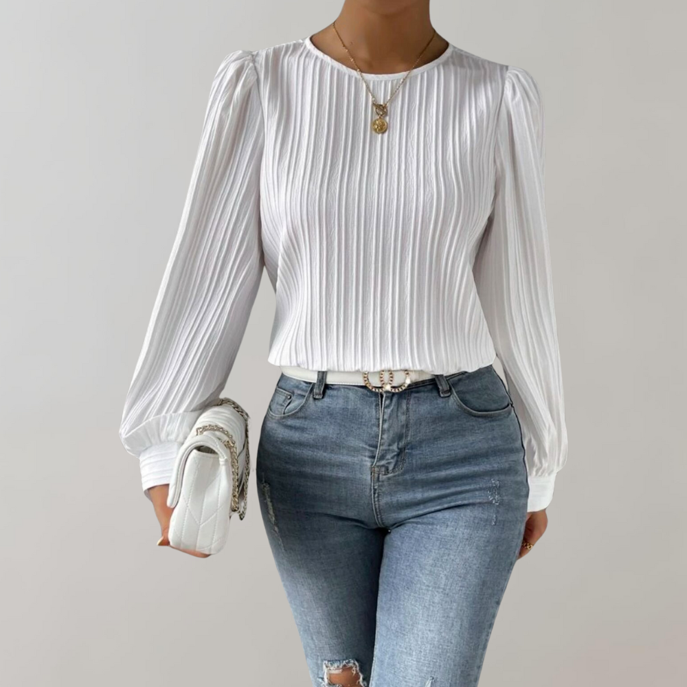 Wendolyn | Elegant Women's Blouse with Round Neck and Long Sleeves - Casual & Office Wear Top