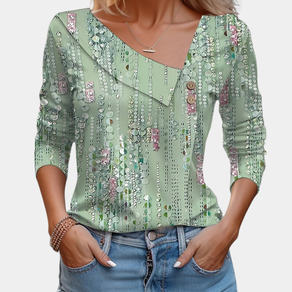 Thevanya | Women's floral print blouse - Stylish, elegant long-sleeved top