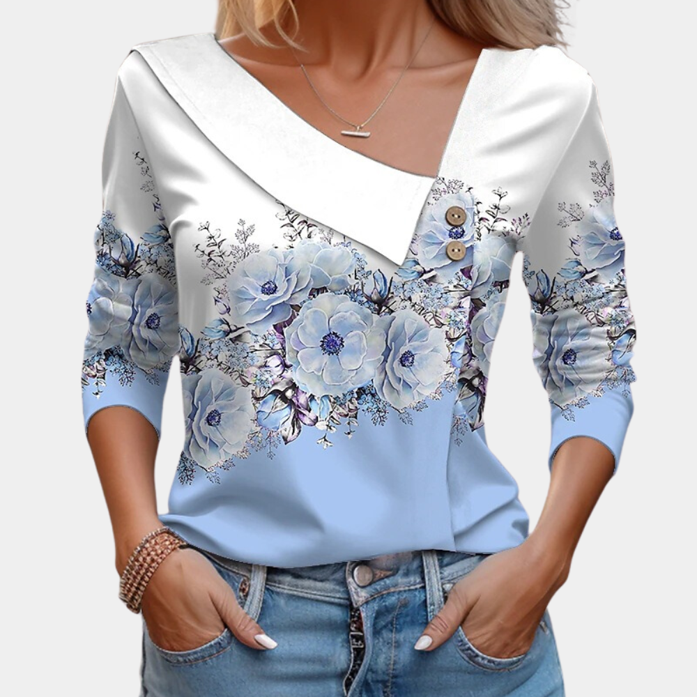 Thevanya | Women's floral print blouse - Stylish, elegant long-sleeved top