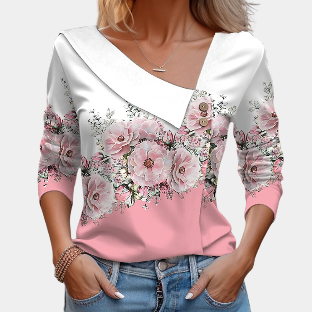 Thevanya | Chemisier à imprimé floral pour femme - Haut élégant et raffiné à manches longues