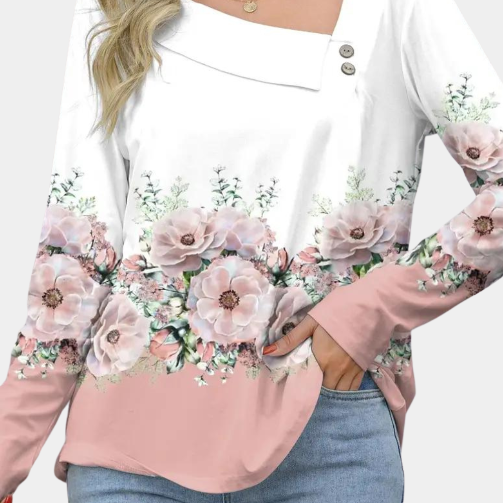 Thevanya | Chemisier à imprimé floral pour femme - Haut élégant et raffiné à manches longues