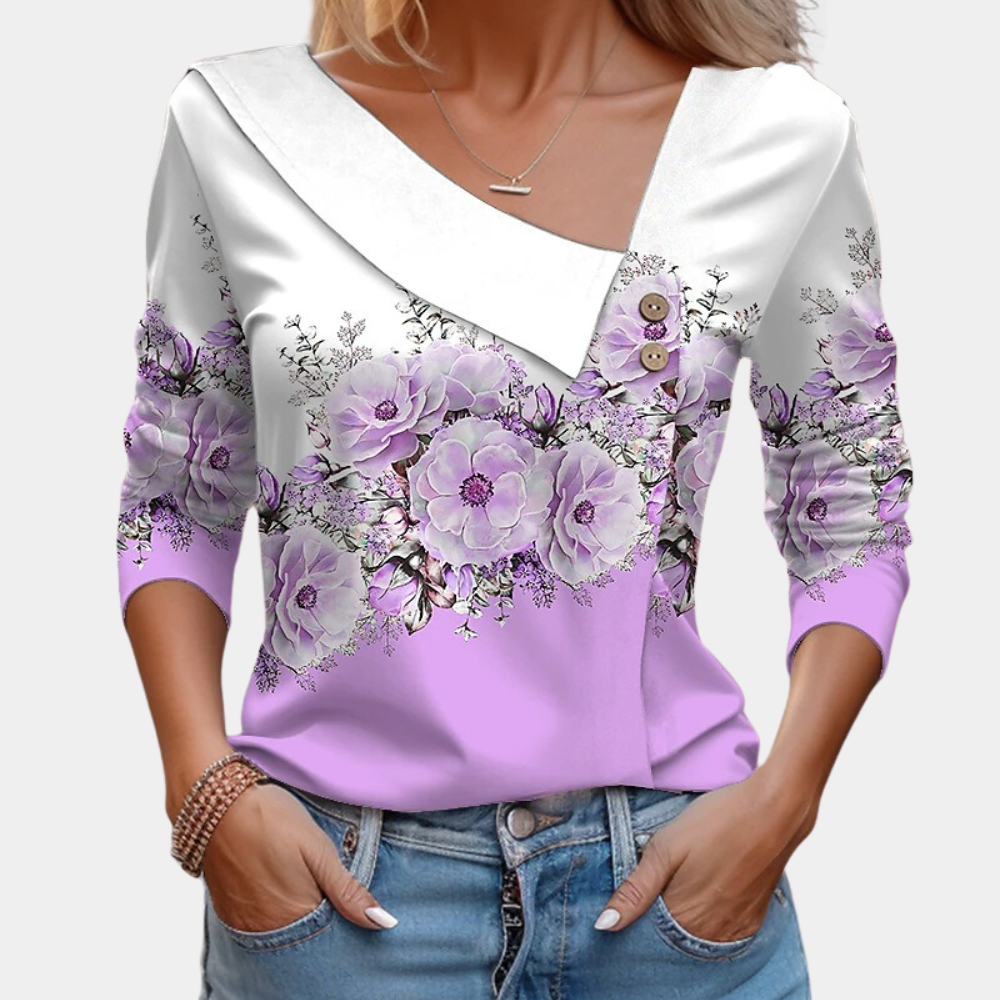 Thevanya | Women's floral print blouse - Stylish, elegant long-sleeved top