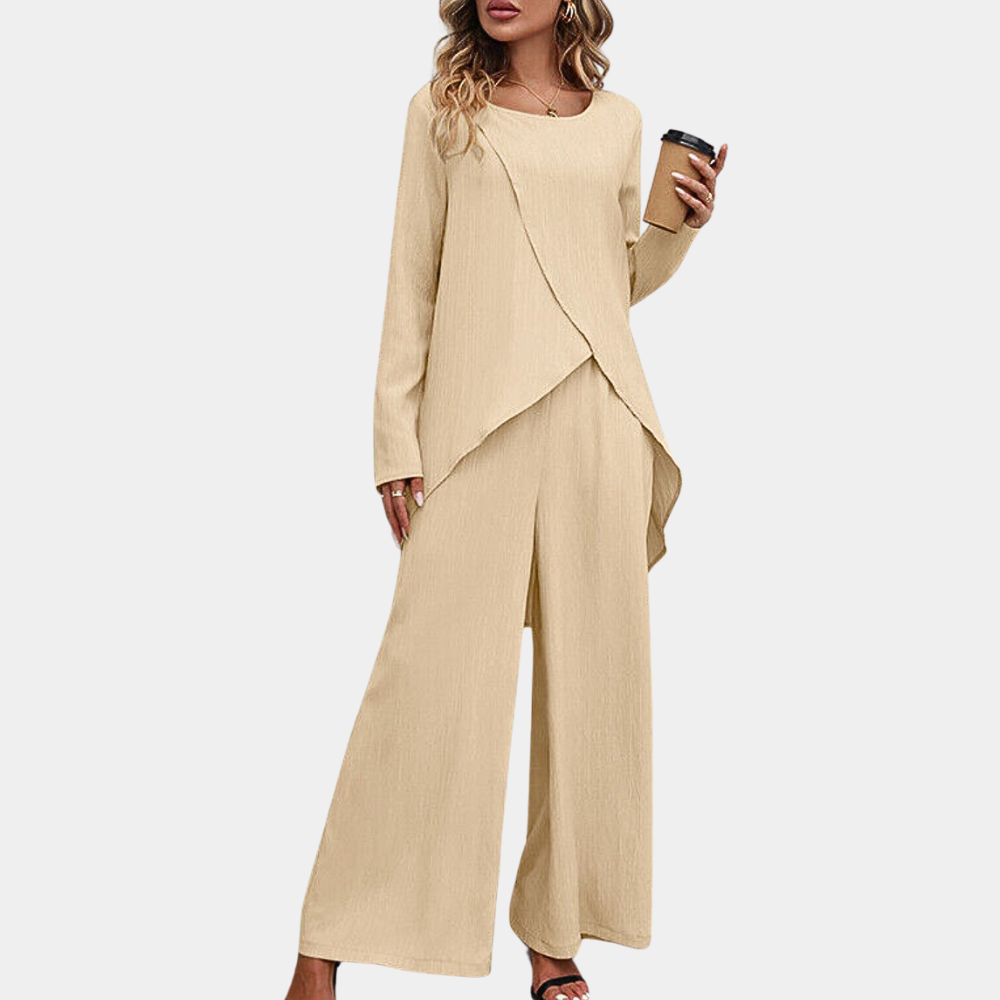 Ythelle | Dames Blouse & Broek Set met Onregelmatige Hemd - Elegante Casual Outfit
