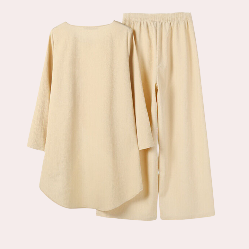 Ythelle | Dames Blouse & Broek Set met Onregelmatige Hemd - Elegante Casual Outfit