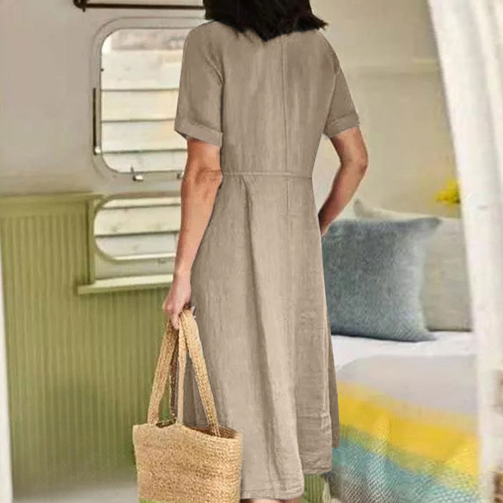 Anzhela | Klassieke knoopjurk maxi jurk voor dames - korte mouwen, elegante losse pasvorm