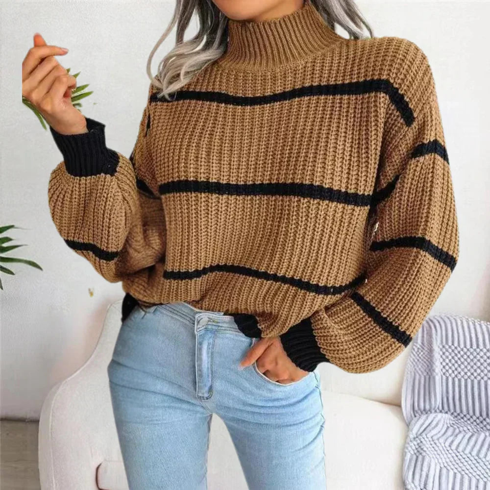 Azalea | Gebreide coltrui met streepjes - warm, casual en stijlvol